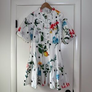 Beulah Style Big Bloom Energy Floral Dress Ruffles Tiered White Red Blue Small